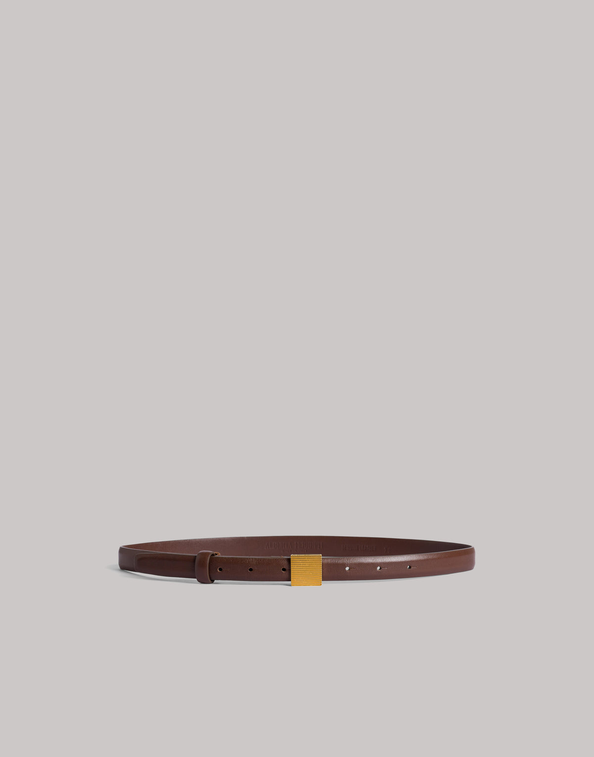 Ceinture fine en nappa plongé à boucle dorée Marron Alberta Ferretti Boutique Online 1