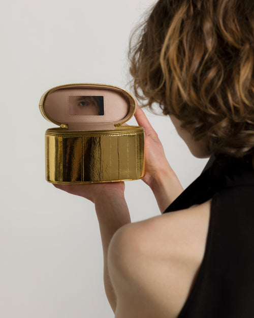 Gold laminated eel skin mini vanity bag Gold Alberta Ferretti Boutique Online 1