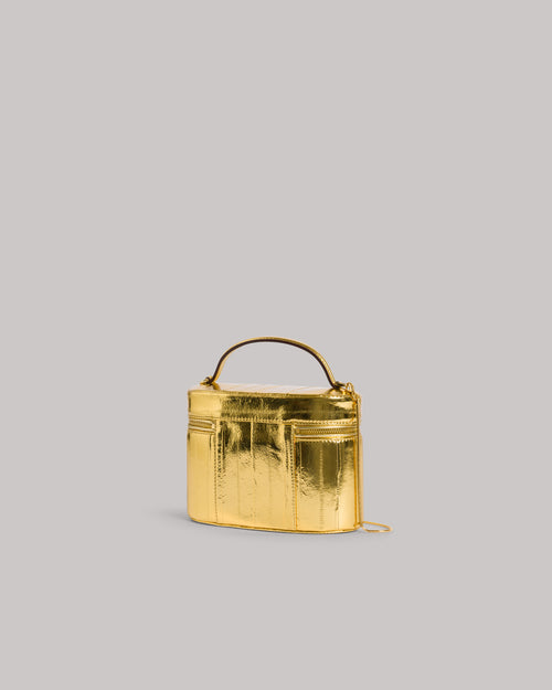 Gold laminated eel skin mini vanity bag