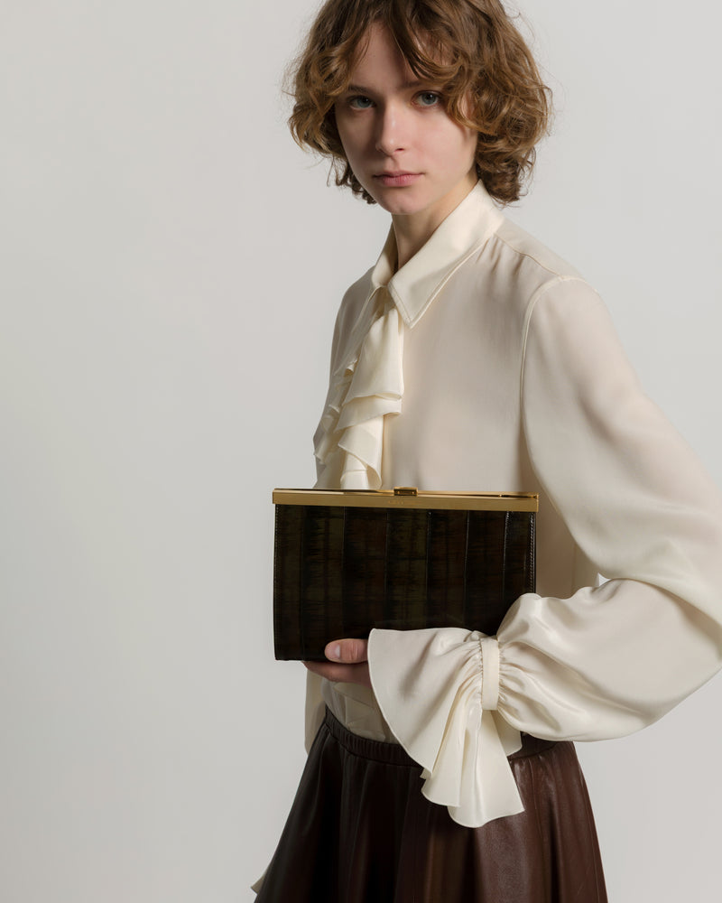 Clutch in pelle di anguilla verde scuro Verde Alberta Ferretti Boutique Online 1