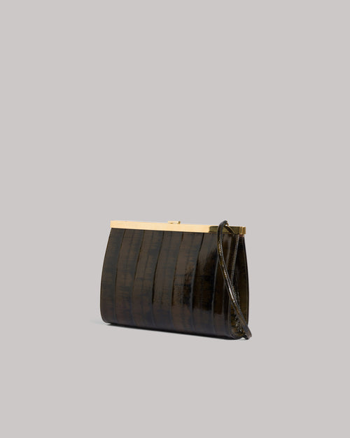 Dark green eel skin clutch