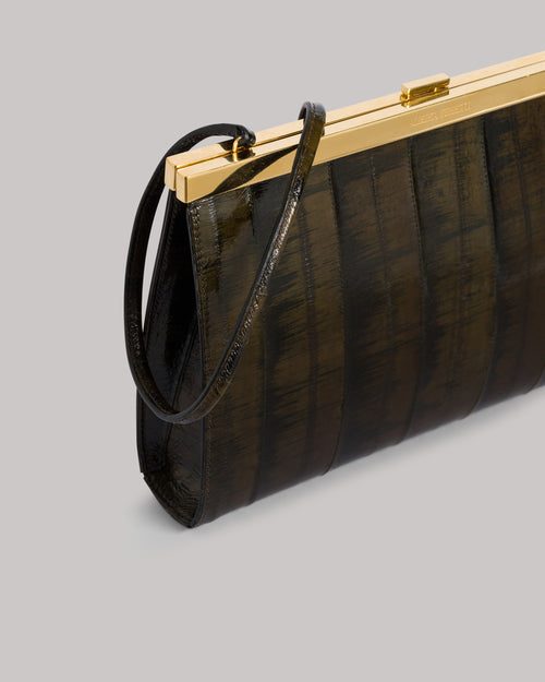 Dark green eel skin clutch