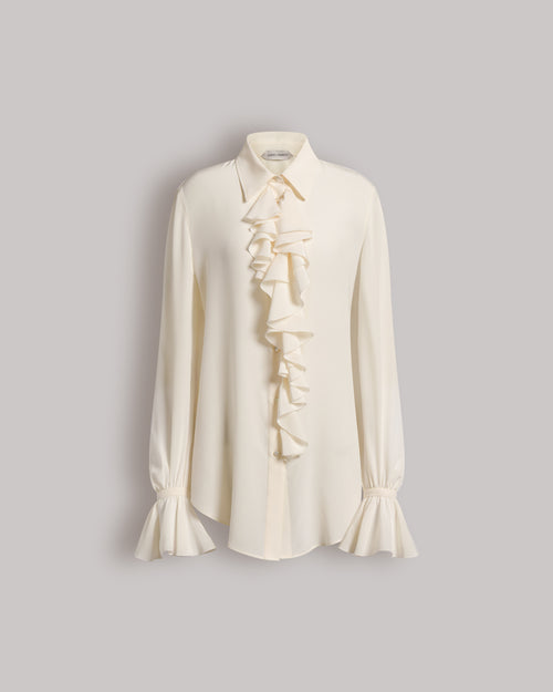 Ruffled crêpe de chine blouse Ivory Alberta Ferretti Boutique Online 0