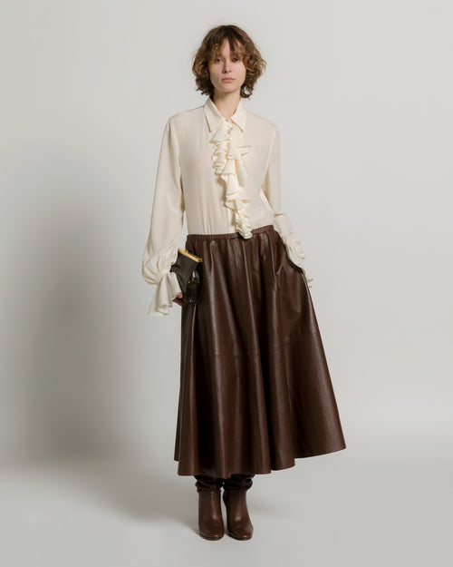 Ruffled crêpe de chine blouse Ivory Alberta Ferretti Boutique Online 1