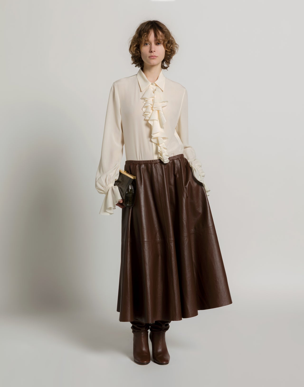 Ruffled crêpe de chine blouse Ivory Alberta Ferretti Boutique Online 2