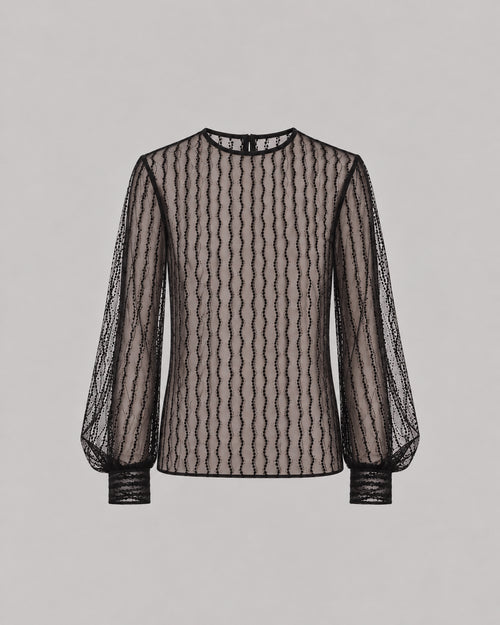 Sheer Embroidered Wave Tulle Blouse 黑色 Alberta Ferretti Boutique Online 0