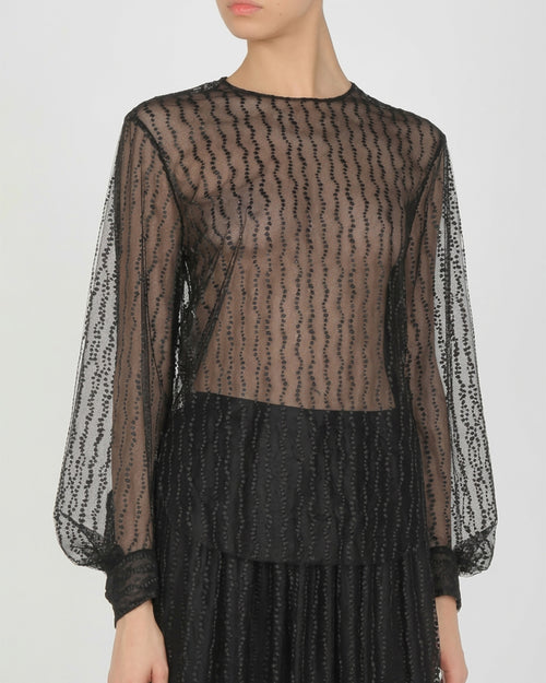 Sheer Embroidered Wave Tulle Blouse 黑色 Alberta Ferretti Boutique Online 1