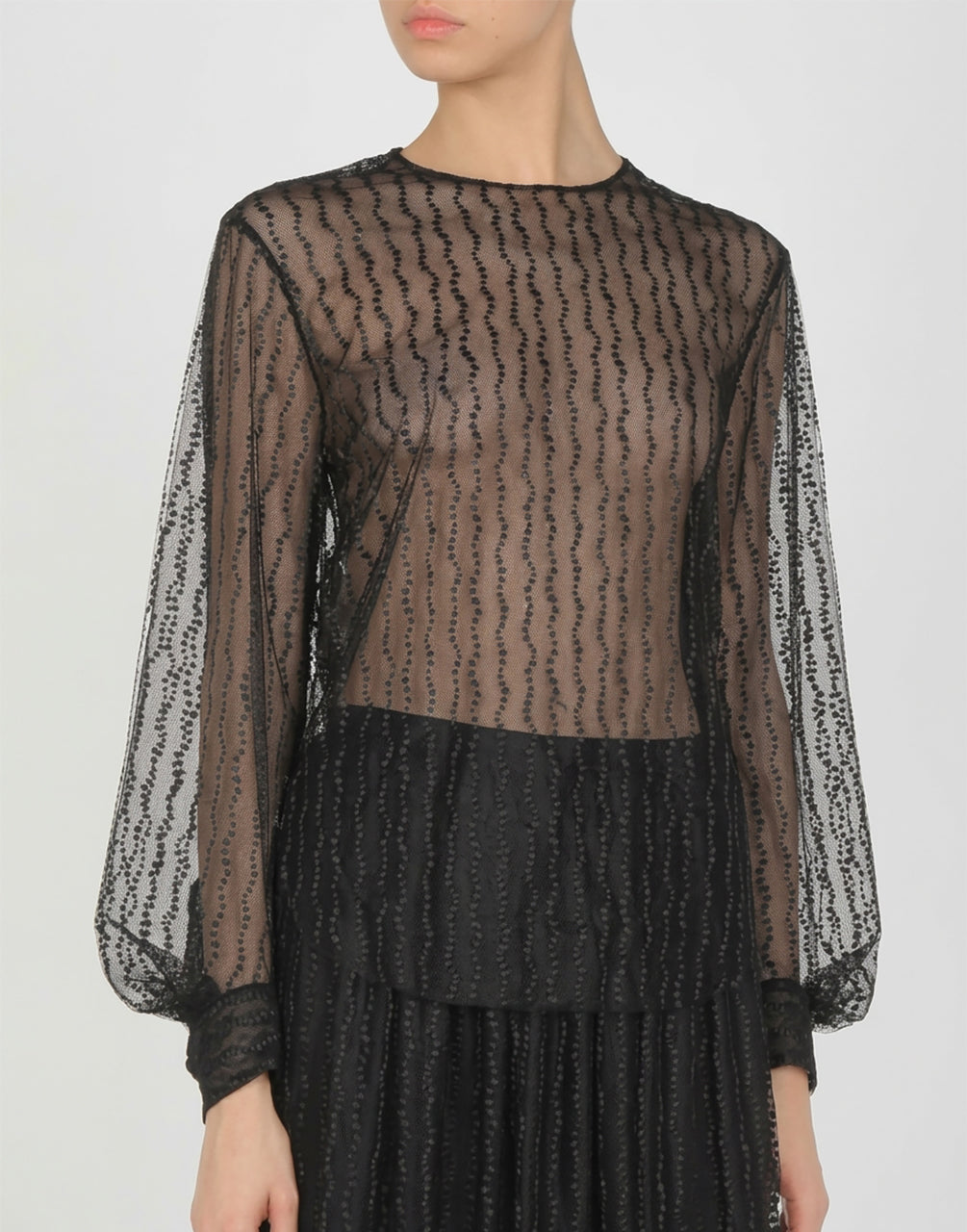 Blusa Trasparente in Tulle Ricamato Nero Alberta Ferretti Boutique Online 2
