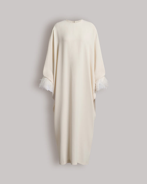 Long dress in Enver satin with feathers White Alberta Ferretti Boutique Online 0