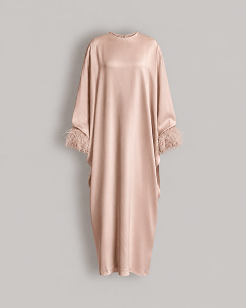 Long dress in Enver satin with feathers 粉红色 Alberta Ferretti Boutique Online 0