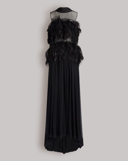 Ethereal Silk Chiffon Feather Gown Black Alberta Ferretti Boutique Online 0