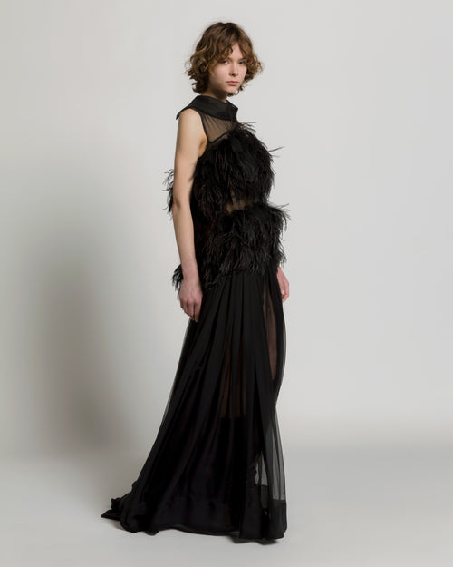 Ethereal Silk Chiffon Feather Gown Black Alberta Ferretti Boutique Online 1