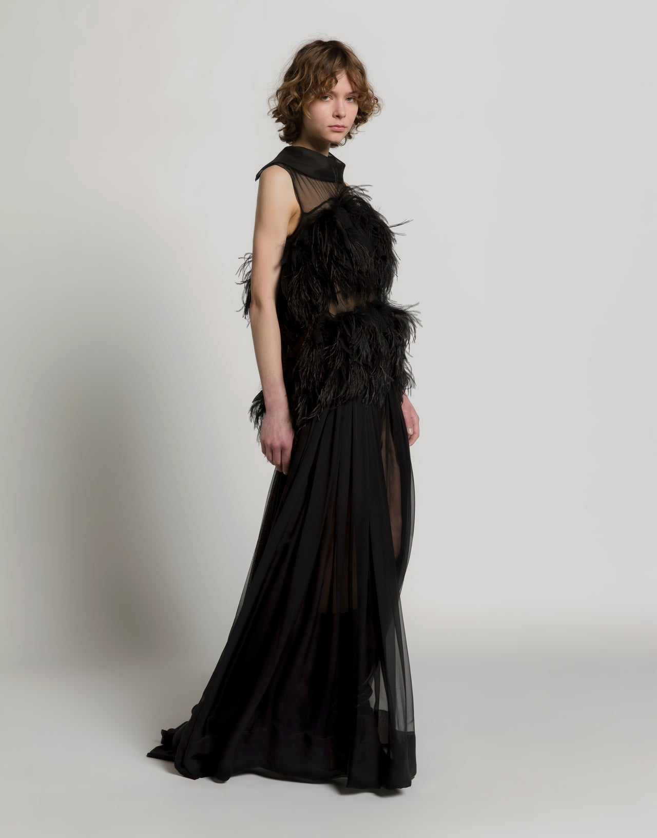 Ethereal Silk Chiffon Feather Gown Black Alberta Ferretti Boutique Online 2