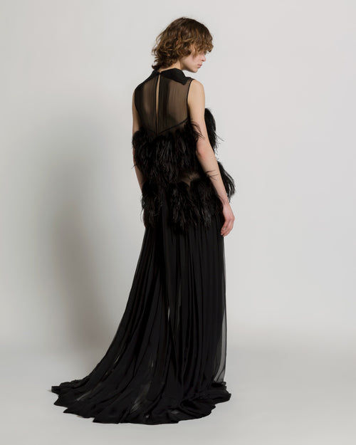Ethereal Silk Chiffon Feather Gown