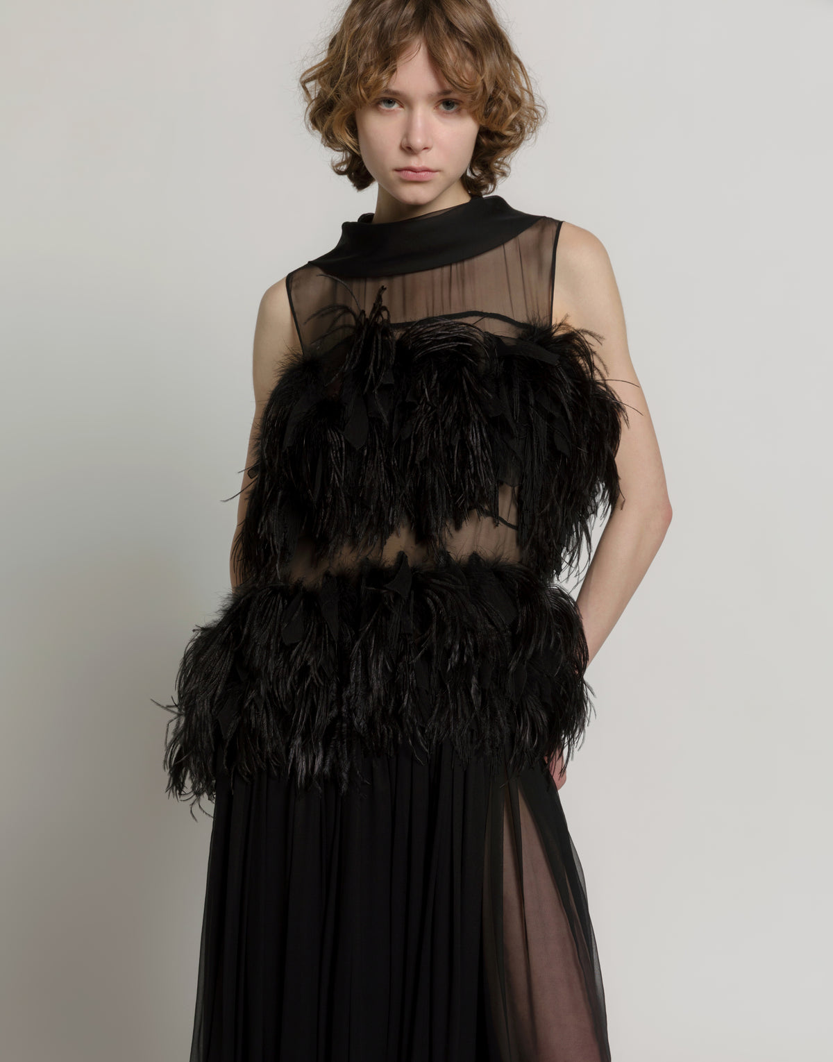 Ethereal Silk Chiffon Feather Gown Black Alberta Ferretti Boutique Online 4