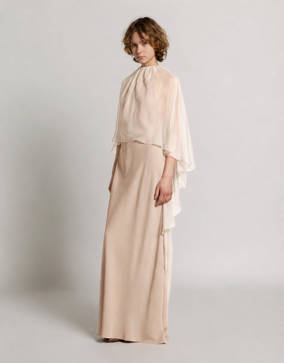 Abendkleid aus Enver-Satin mit Chiffon-Cape Pink Alberta Ferretti Boutique Online 2