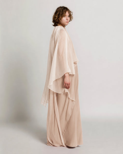 Enver Satin Gown with Chiffon Cape