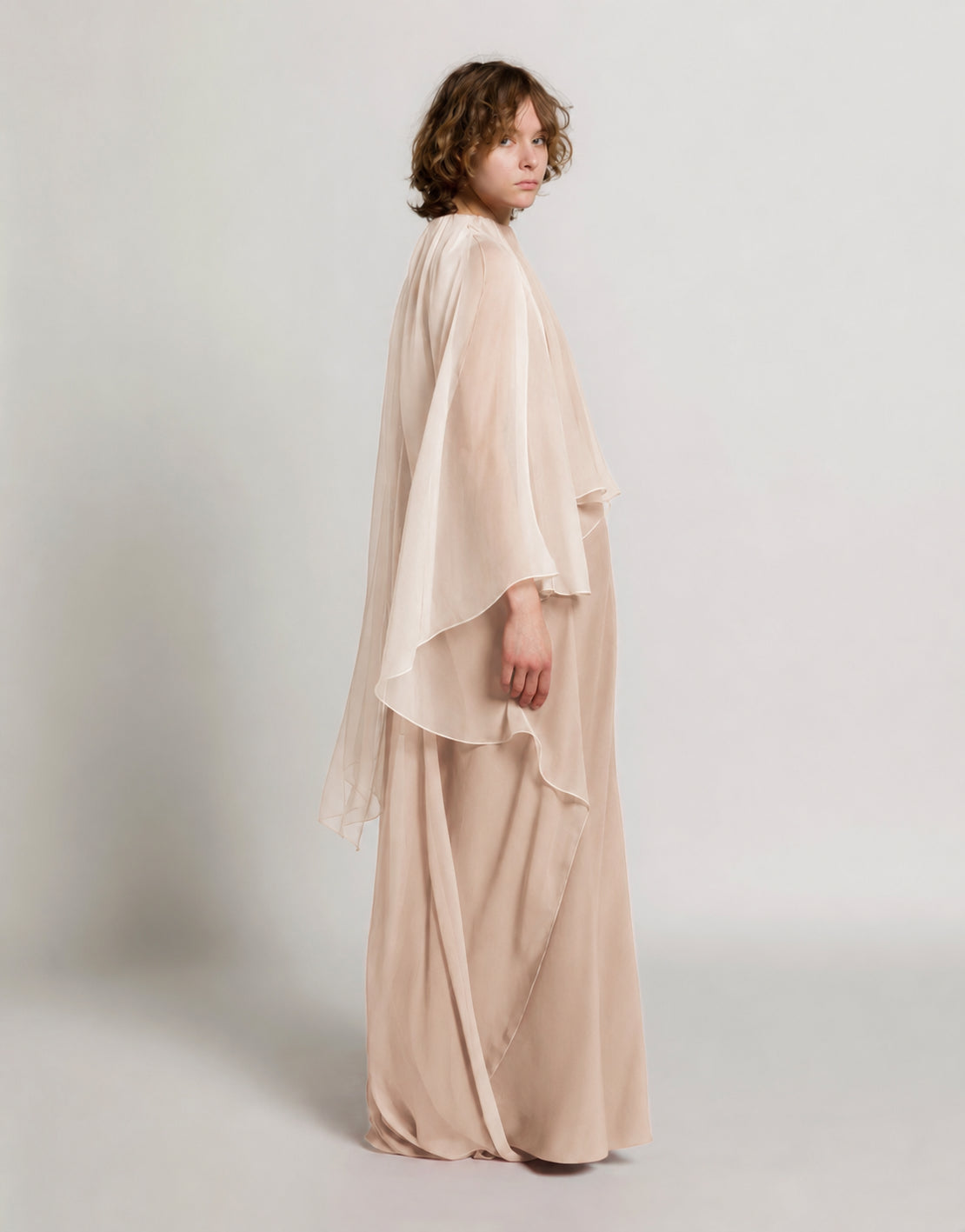 Abendkleid aus Enver-Satin mit Chiffon-Cape Pink Alberta Ferretti Boutique Online 3