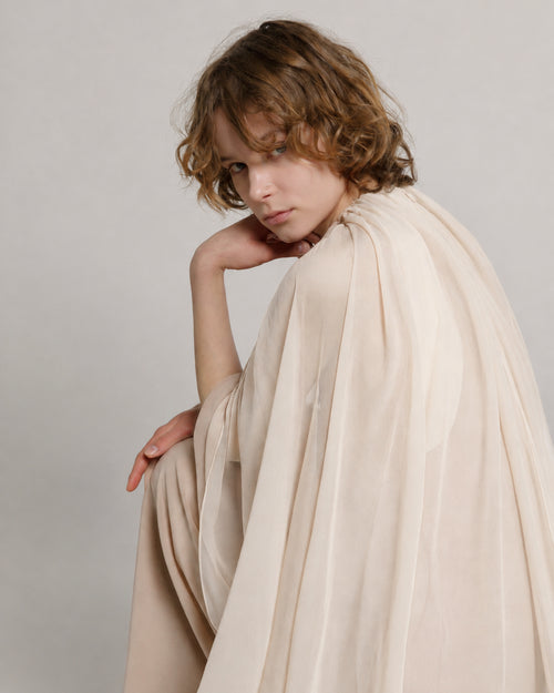 Enver Satin Gown with Chiffon Cape