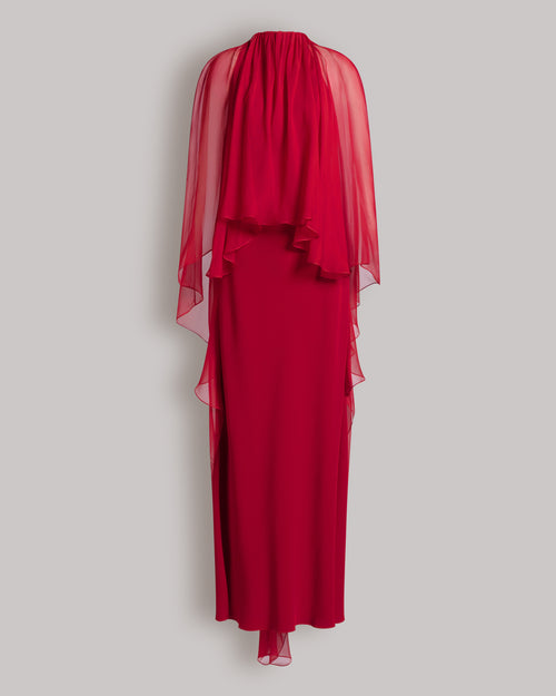 Enver Satin Gown with Chiffon Cape Red Alberta Ferretti Boutique Online 0