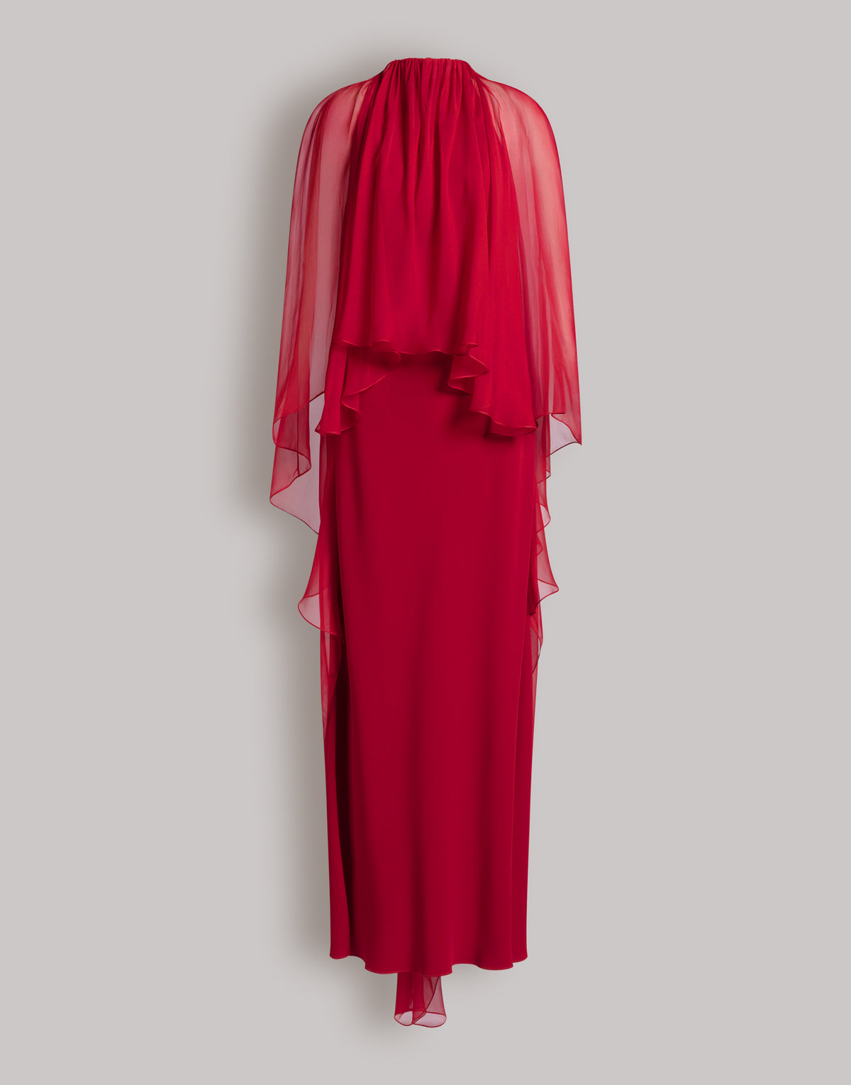 Enver Satin Gown with Chiffon Cape Red Alberta Ferretti Boutique Online 1