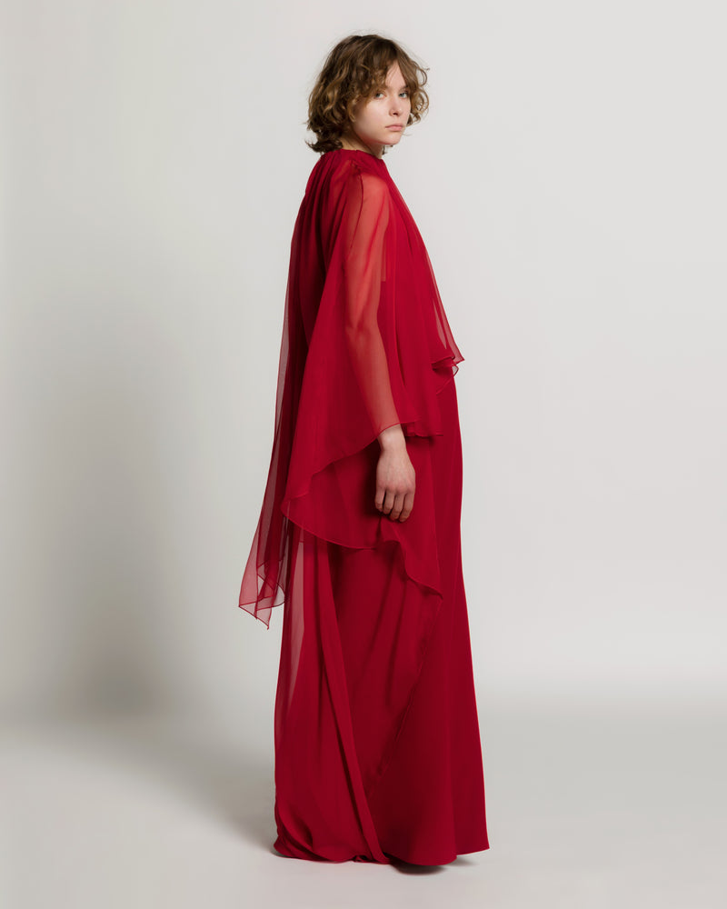 Abendkleid aus Enver-Satin mit Chiffon-Cape Rot Alberta Ferretti Boutique Online 1