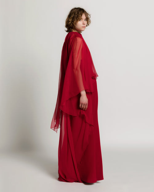 Enver Satin Gown with Chiffon Cape