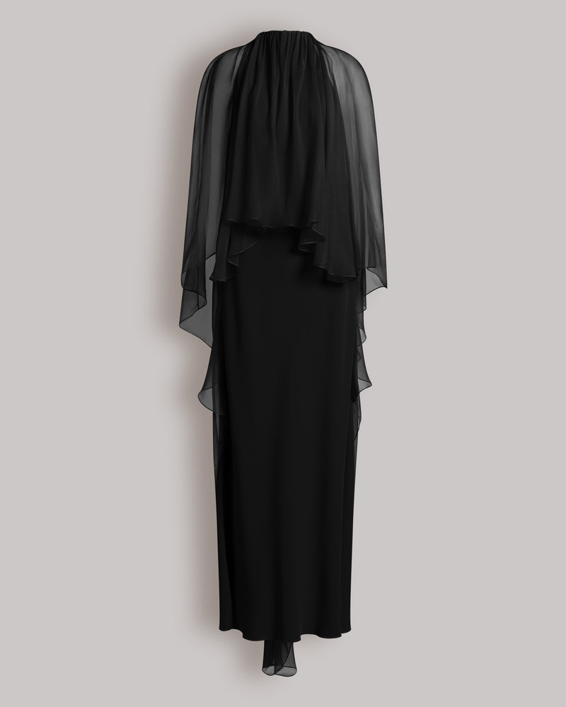Abendkleid aus Enver-Satin mit Chiffon-Cape Schwarz Alberta Ferretti Boutique Online 0