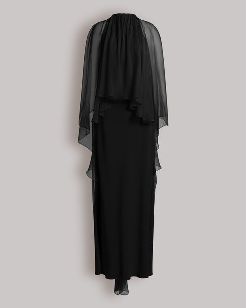 Enver Satin Gown with Chiffon Cape Black Alberta Ferretti Boutique Online 0