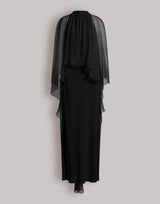 Enver Satin Gown with Chiffon Cape