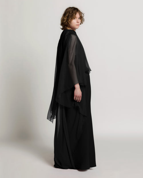 Enver Satin Gown with Chiffon Cape