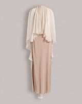 Abito Lungo in Enver Satin con Cappa in Chiffon