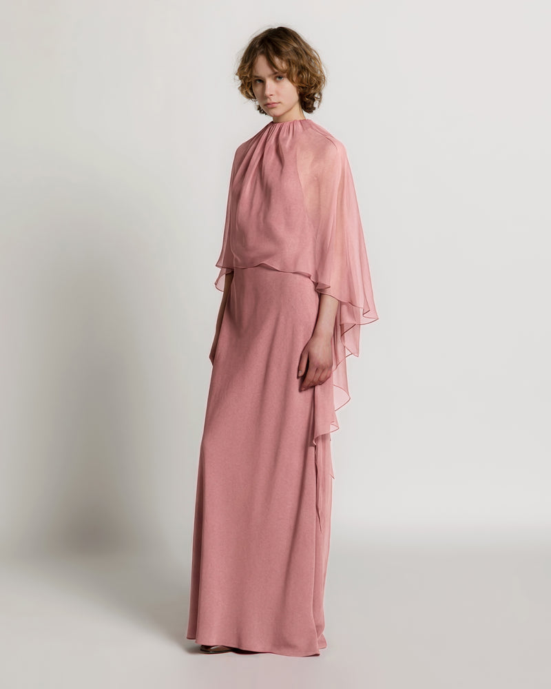 Abendkleid aus Enver-Satin mit Chiffon-Cape Pink Alberta Ferretti Boutique Online 1