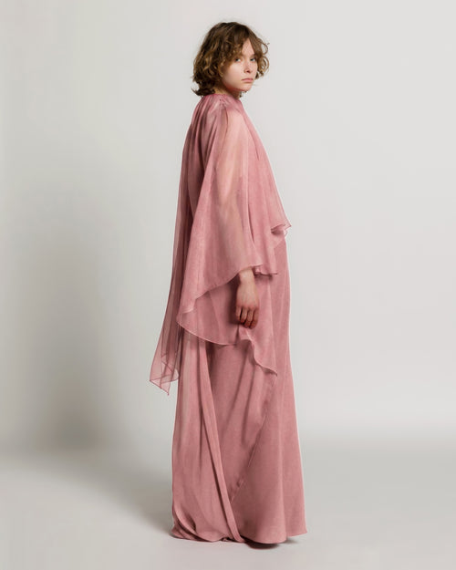 Abendkleid aus Enver-Satin mit Chiffon-Cape