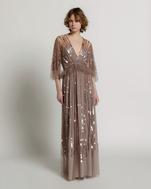 Embroidered tulle gown with sequins Pink Alberta Ferretti Boutique Online 1