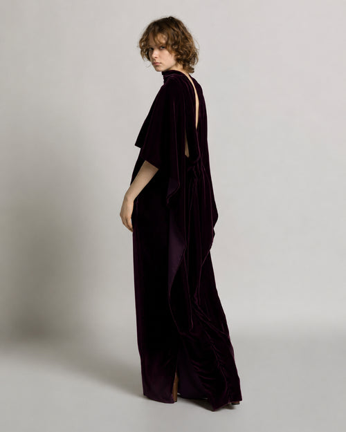 Velvet evening dress with capelet