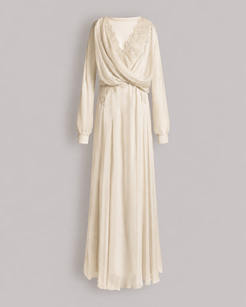 Silk chiffon long dress with lace inserts Ivory Alberta Ferretti Boutique Online 0