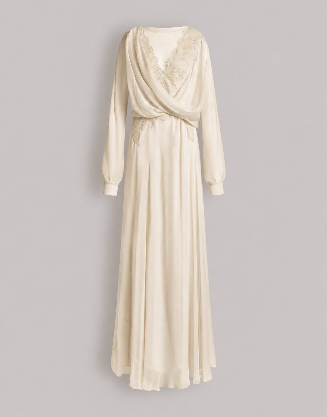 Silk chiffon long dress with lace inserts Ivory Alberta Ferretti Boutique Online 1