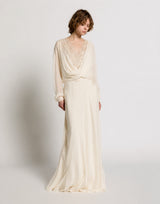 Silk chiffon long dress with lace inserts