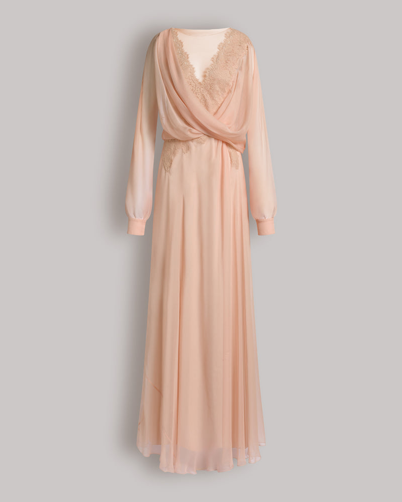 Langes Chiffonkleid mit Spitzeneinsätzen Pink Alberta Ferretti Boutique Online 0