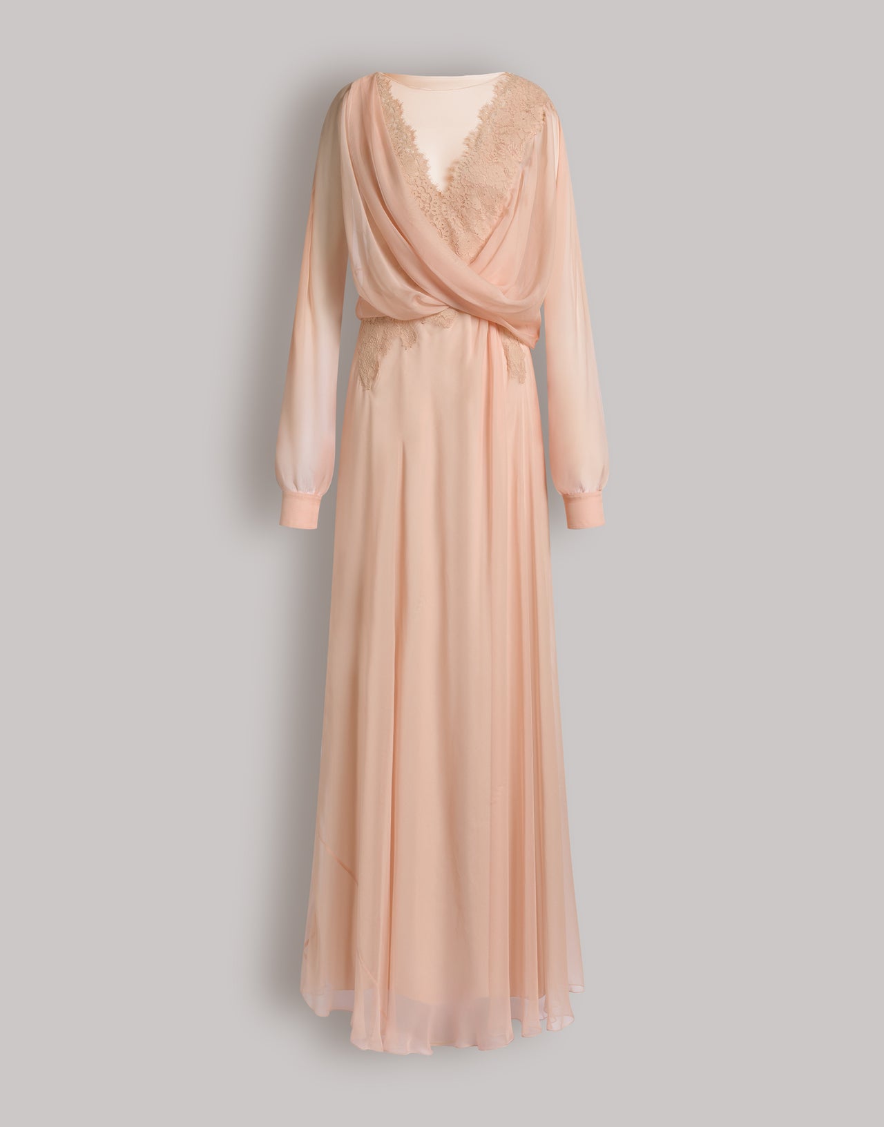 Silk chiffon long dress with lace inserts Pink Alberta Ferretti Boutique Online 4