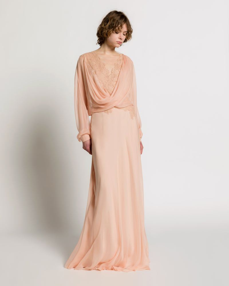 Langes Chiffonkleid mit Spitzeneinsätzen Pink Alberta Ferretti Boutique Online 1