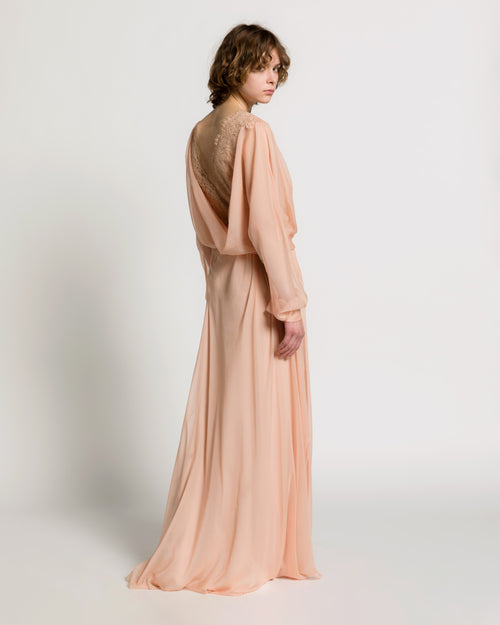 Silk chiffon long dress with lace inserts Pink Alberta Ferretti Boutique Online 1