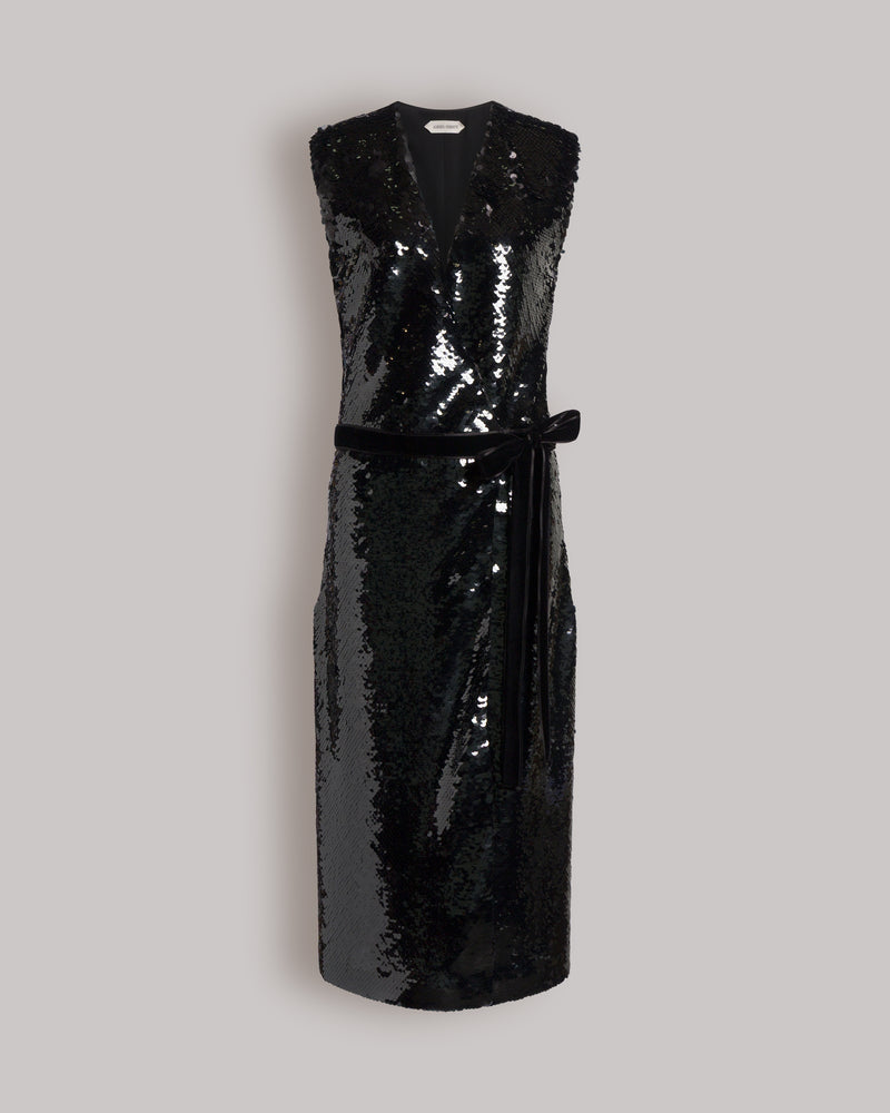 Midi-Wickelkleid mit Pailletten Schwarz Alberta Ferretti Boutique Online 0