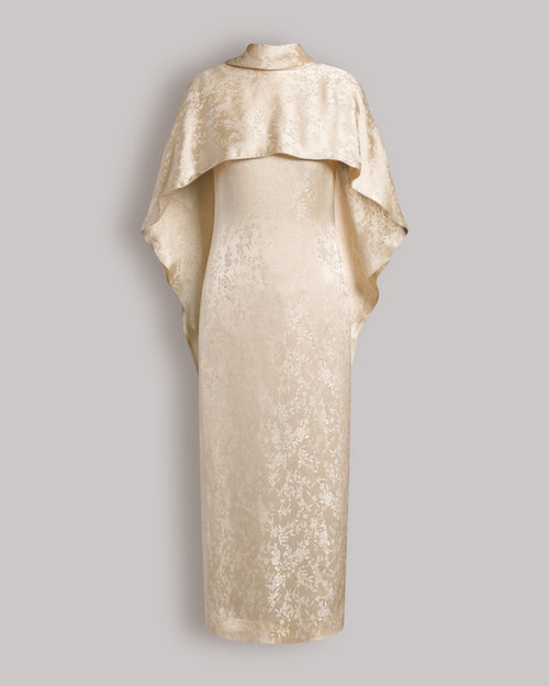 Floral fluid jacquard dress with capelet Ivory Alberta Ferretti Boutique Online 0