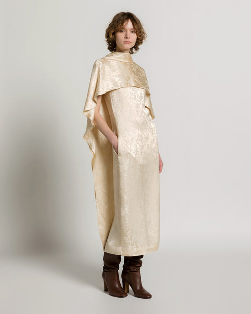Floral fluid jacquard dress with capelet Ivory Alberta Ferretti Boutique Online 1