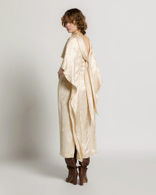 Floral fluid jacquard dress with capelet