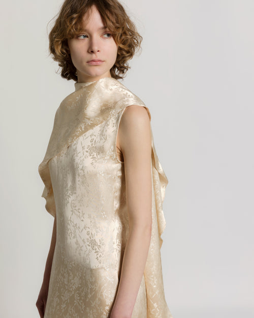 Floral fluid jacquard dress with capelet