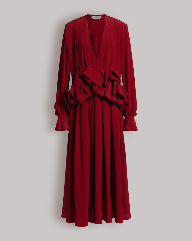 Langes Crêpe-de-Chine-Kleid mit Rüschen und Rückengürtel Rot Alberta Ferretti Boutique Online 0