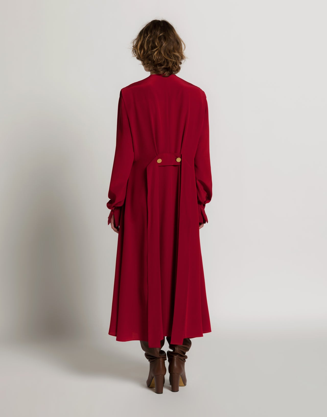 Langes Crêpe-de-Chine-Kleid mit Rüschen und Rückengürtel Rot Alberta Ferretti Boutique Online 3